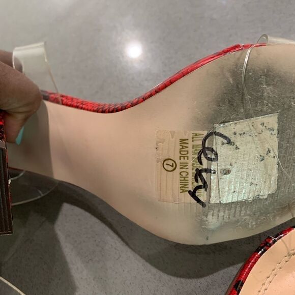 Chase + Chloe Lennon-1 Black Red Transparent Snake Sandals Block Heels Size 7 - Picture 4 of 4